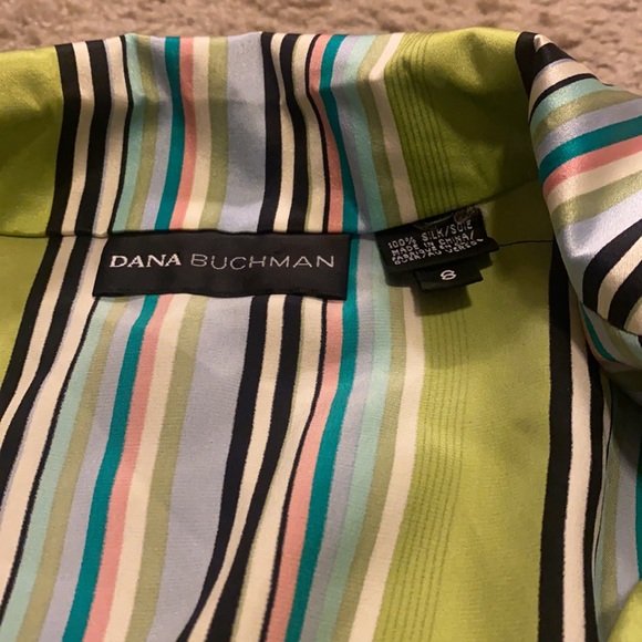 Dana Buchman Vintage Silk Striped 70’s Blouse in Lime Green - Picture 4 of 8